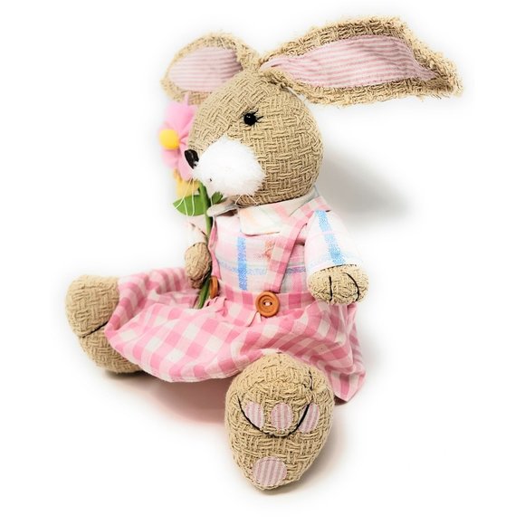 Plush Easter Bunny with Flowers Shelf or Table 10" Rabbit Party Decor - Picture 5 of 5